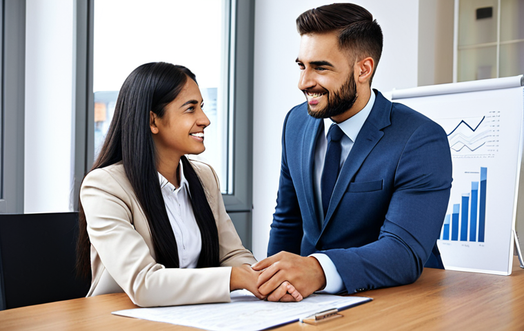 **Image Prompt:** A professional financial advisor in a modern office setting, explaining the benefits of a Beamtenkredit (civil servant loan) to a young couple. The advisor is pointing to a graph showing favorable interest rates. The couple is dressed in modest, professional attire. Focus on a friendly, informative atmosphere. safe for work, appropriate content, fully clothed, professional photography, perfect anatomy, natural proportions.