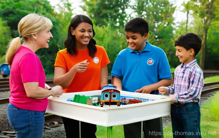 토마스와 친구들 공식 팬클럽 가입 방법 - **Prompt 1: "Sodor Community Gathering"**
    A diverse group of Thomas & Friends fan club members, ...