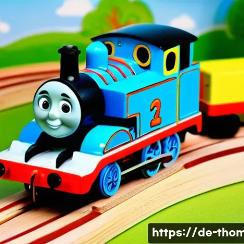 Home 28 토마스 기차 완구 제품 추천 - A vibrant and detailed children’s playroom scene featuring a classic wooden Thomas the Tank Engine t...