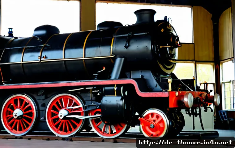 기관차 이름의 숨은 의미 - Photorealistic heritage steam locomotive at a quiet German railway museum, polished black metal engi...